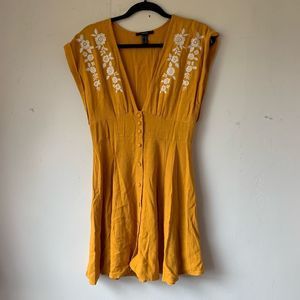Forever 21 Yellow Dress with White Embroidery